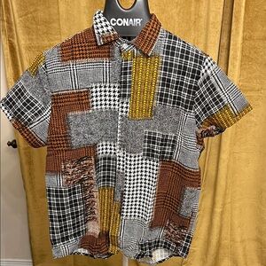 Patchwork Plaid Short Sleeve Men’s  Shirt